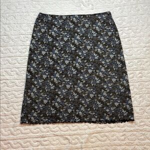 J. Jill Stretch Blue Black Cream Pull On Lined Floral Skirt Size L